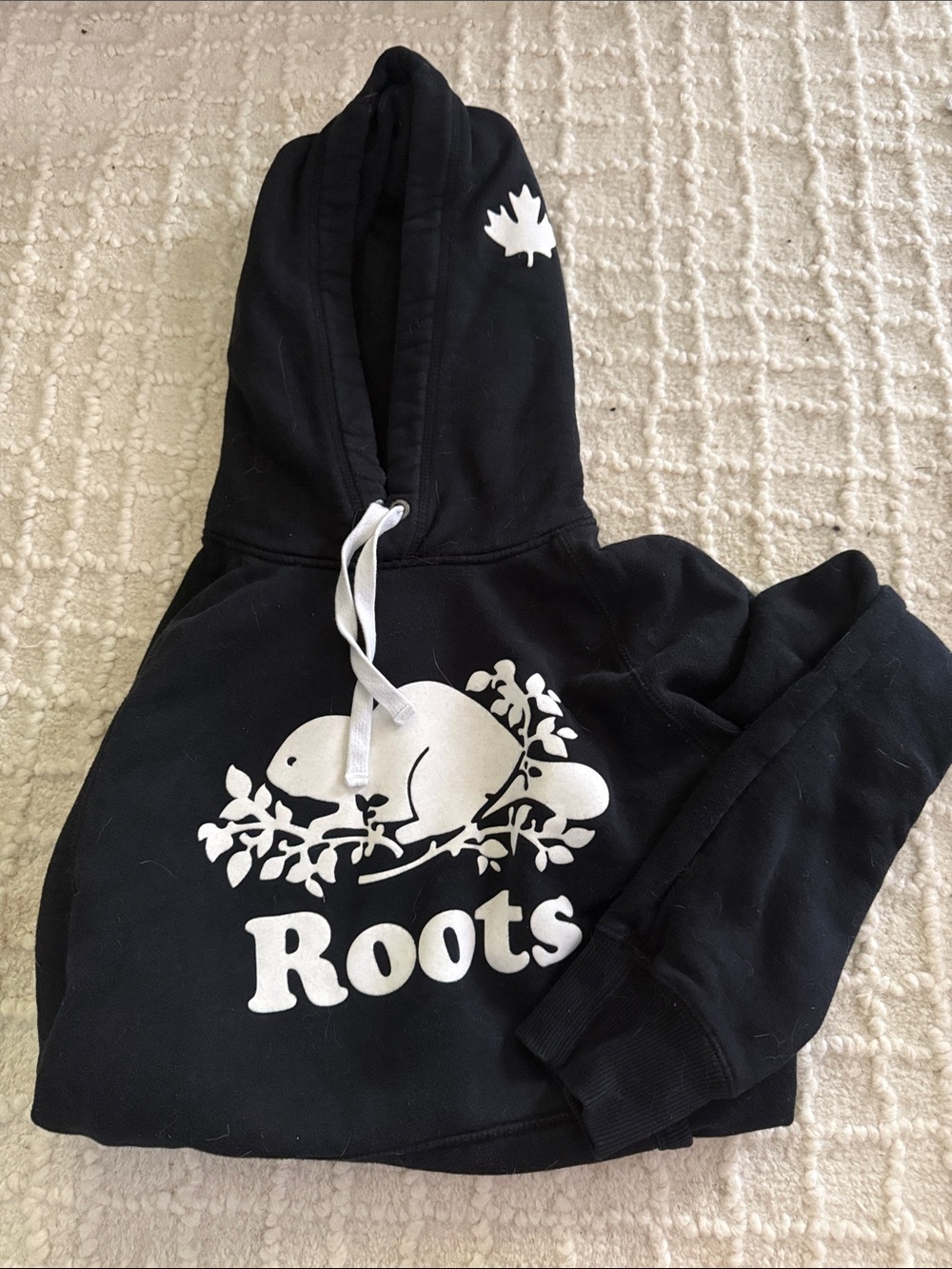 Roots Black Hoodie with White Beaver Logo